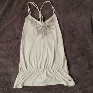 Hollister Beaded Front Tank Top in Silver/Grey (S)